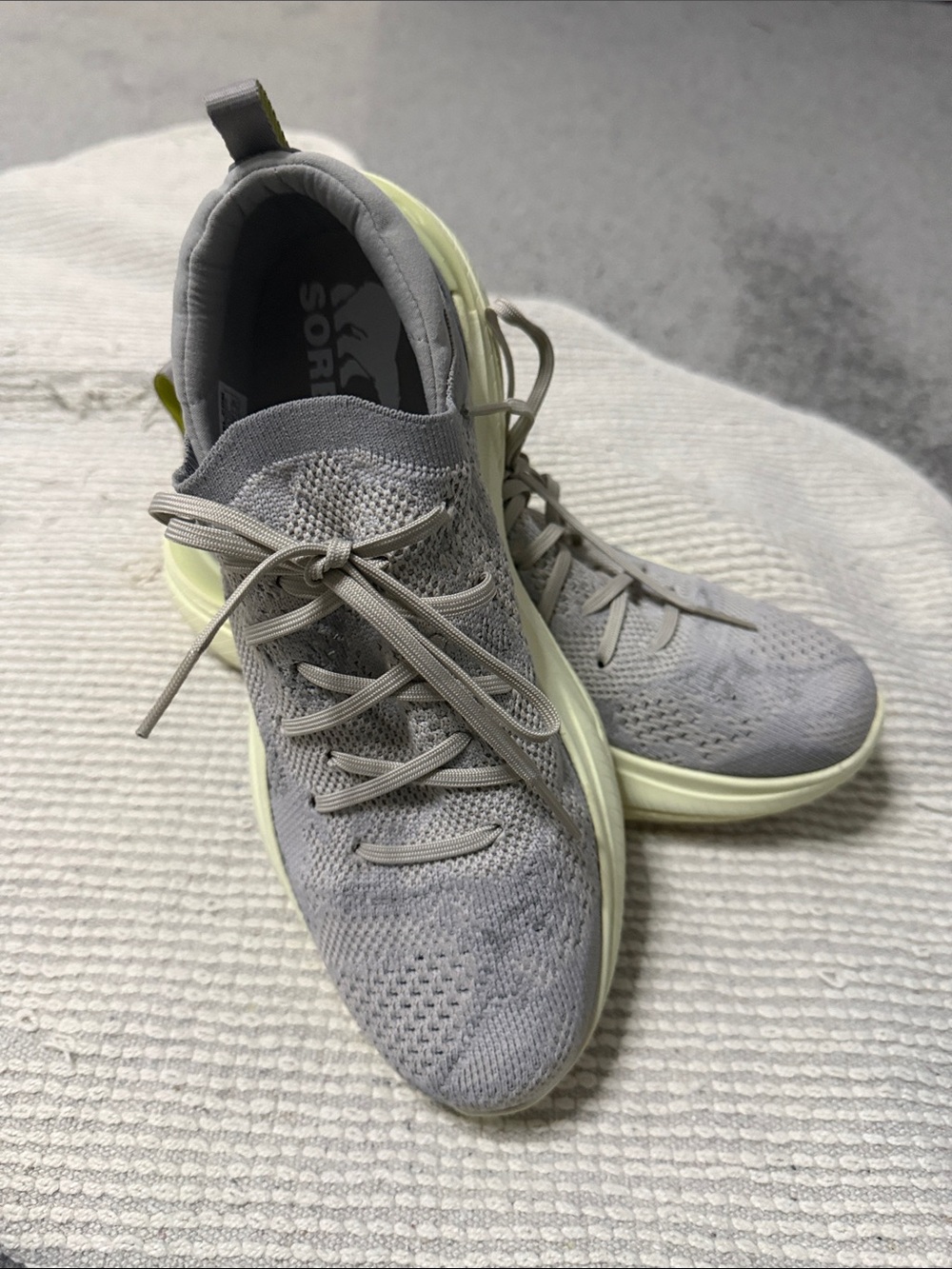 Sorel Women's Knit Sneakers in Light Gray with Pale Yellow Sole